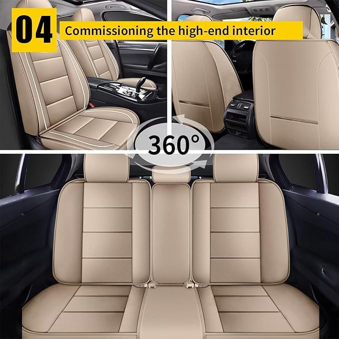 YORKNEIC Car Seat Covers Fit for Hyundai Santa Fe 2007-2024 2025 5 Seats Full Set Faux Leather Car Seat Cover Protector Cushion (Beige)