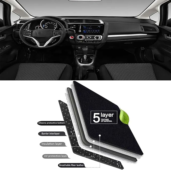 Upgraded Dashboard Mat for 2014-2022 Honda HR-V Polyester Dashcover UV Protection Non-Slip Windshield Reflective Instrument Cover Interior Accessory Black