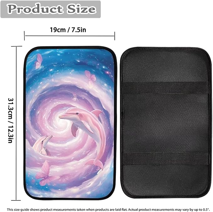 Pink Dolphin Auto Armrest Console Accessories Center Console Cover Soft Car Console Covers Protect from Pet Claws Fit Most Cars, Truck, SUV, or Van