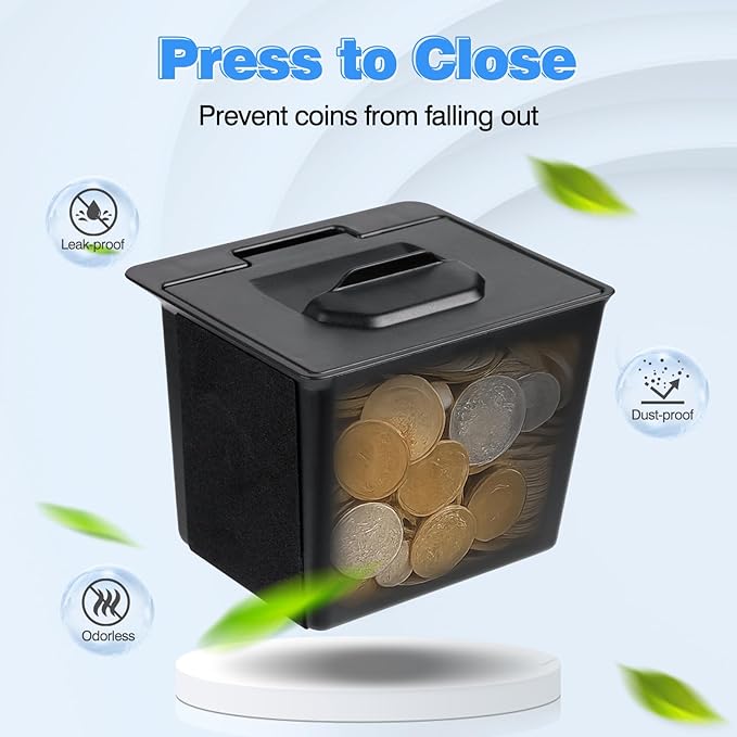 Karltys Center Console Coin Box Organizer with Coin Slot, ABS Material Car Coin Holder for Toyota Tacoma 2016-2023 Interior Accessories, Piggy Bank Gear Shift Organizer