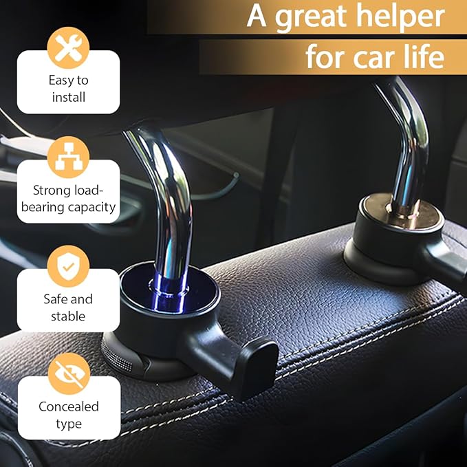HZEL 2PCS Car Headrest Hidden Hook, 360° Rotation Vehicle Seat Hanger for Purse Backpack Cloth, Auto Interior Head Rest Storage Organizer Accessories, Universal for SUV Sedan Truck (Silver)