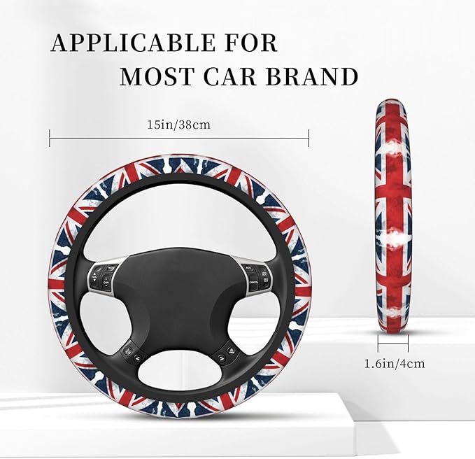 Watercolors British Flag Neoprene Steering Wheel Covers Women Men Car Accessories, Universal 15 Inch Fit Auto, Suvs, Truck