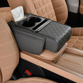 Leather car armrest Organizer with Cup Holders, Storage Pockets & Anti-Slip pad. Universal fit, Easy Install. (Gray)