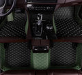 Customize Car Floor Mats for 99% Sedan SUV Sports Car All Weather Leather Full Coverage Waterproof Non-Slip Vehicle Lining Pads (Black Green Stitching)