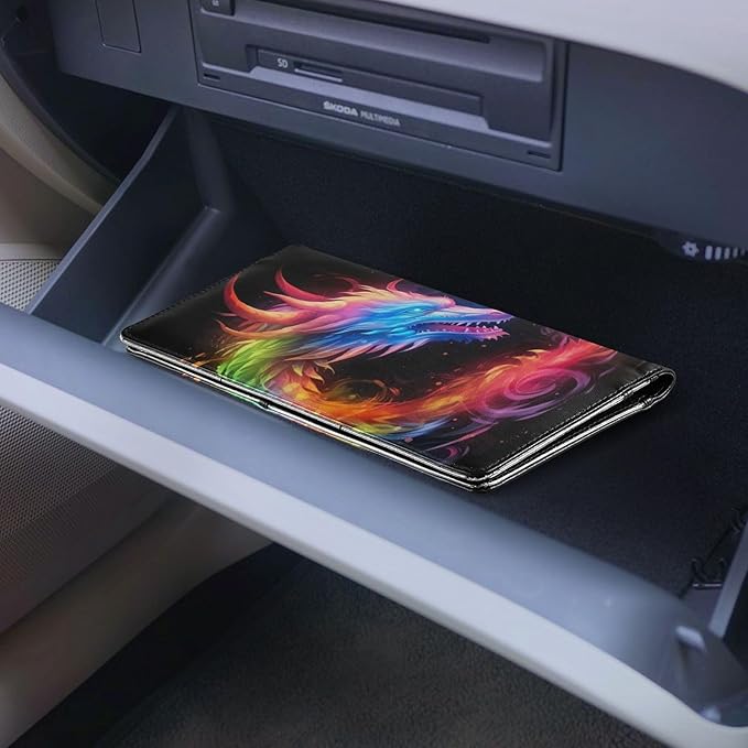 Color Flame Dragon Car Registration and Insurance Holder Vehicle Glove Box Organizer Car Accessories Wallet Case for Women Men 202a0246
