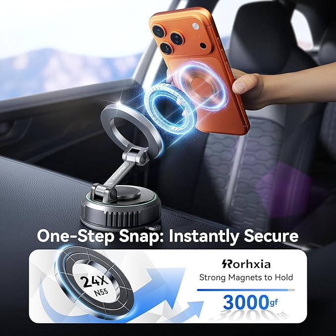 Rorhxia 2026 Upgraded Magnetic Phone Holder for Car Dashboard and Windshield, [Various Material Dashboard Friendly] Strong Magnet, Mag-Safe Car Phone Mount, Fit for iPhone 17 Pro Max 16 15 14 13 12