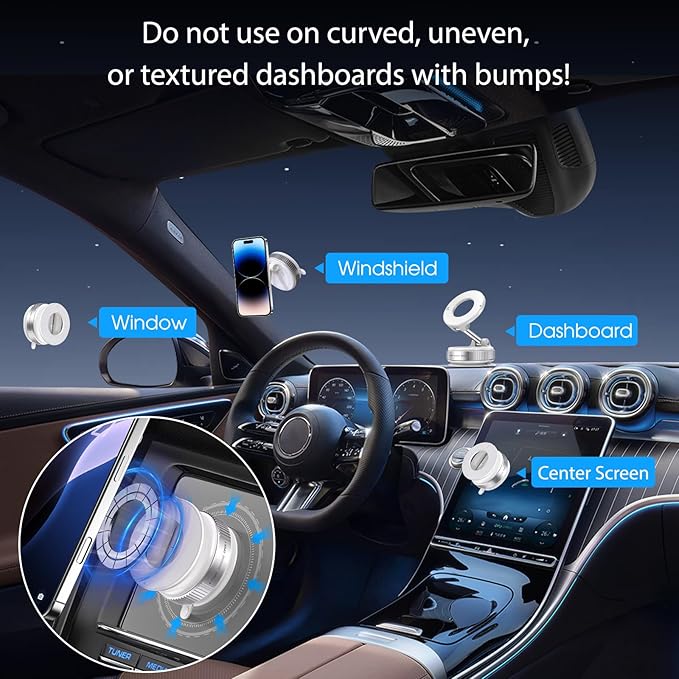Jikasho Vacuum Magnetic Suction Phone Holder, Foldable and Retractable Hands-Free Suction Cup Phone Mount for Car/Gym/Mirror/Smooth Surface, Compatible with iPhone Android and All Smartphones (White)