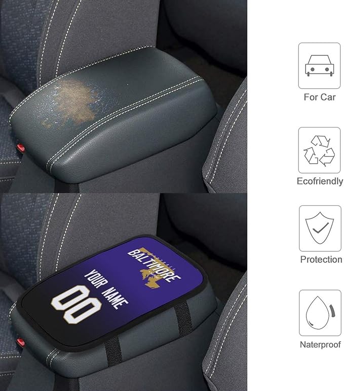 Custom Football Car Armrest Covers Universal Auto Center Console Pad Car handrail Box Cushion Personalized Add Name & Number Fans Gift Fit Suit for SUV Truck Sedan Van