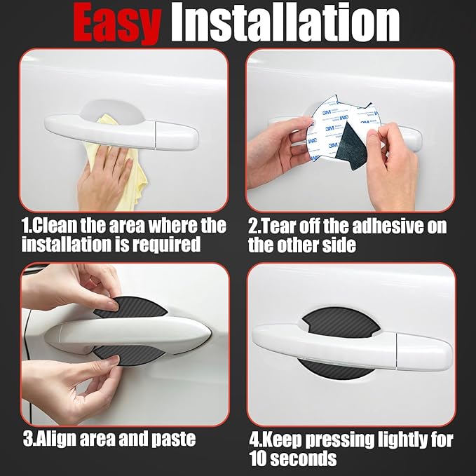 4Pcs Car Door Handle Scratch Protector Sticker, Universal Carbon Fiber Texture Door Handle Paint Protector, Red(M)