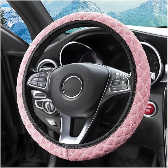 zipelo Elastic Stretch Steering Wheel Cover, Microfiber Breathable Ice Silk, Universal 15 Inch Anti-Slip Car Steering Wheel Protector, Warm in Winter and Cool in Summer, for Men and Women (Pink)