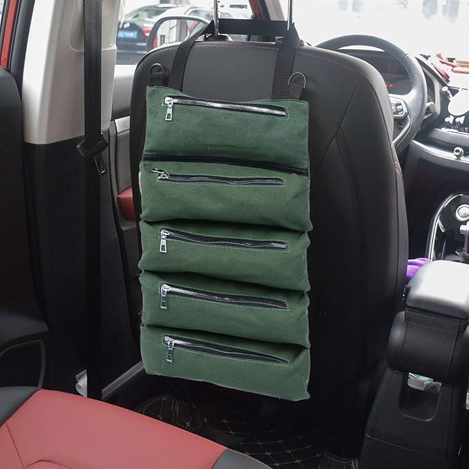 FAVOMOTO 1pc Canvas Car Seat Back Storage Bag Multi-pocket Organizer for Vehicle Accessories for Phones Wallets Sunglasses Toys Drinks Car Seat Tidy Gadget