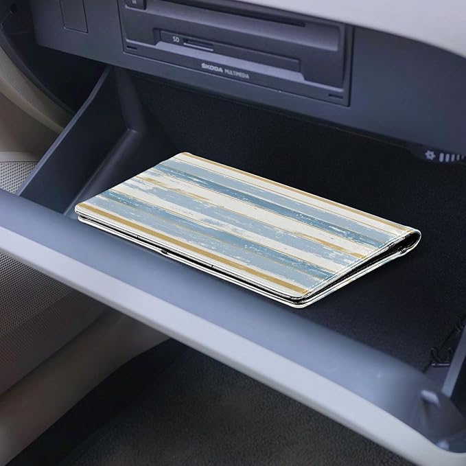 Qilmy Simple Solid Color Stripes Car Registration and Insurance Holder, Premium Pu Leather Vehicle Glove Box Organizer, Prefect Car Essentials Wallet for Driver License, Cards & Essential Documents781