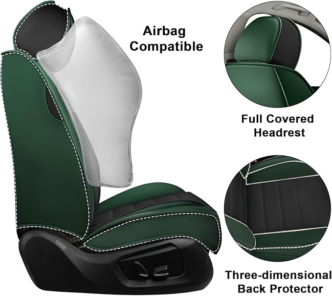 AREKA 2 Car Seat Covers for Subaru Crosstrek 2016-2026 Breathable Leather,Waterproof Car Seat Protectors with Comfort Headrest Pillows,Automotive Vehicle Cushion with Storage Pockets (Luxury,Green)
