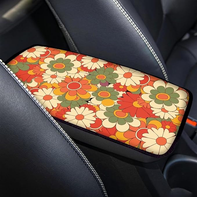 Mintutlipy Daisy Flower Anti-Scratch Car Armrest Cushion Protector Soft Car Armrest Seat Box Cover Car Interior Accessories for Women Men