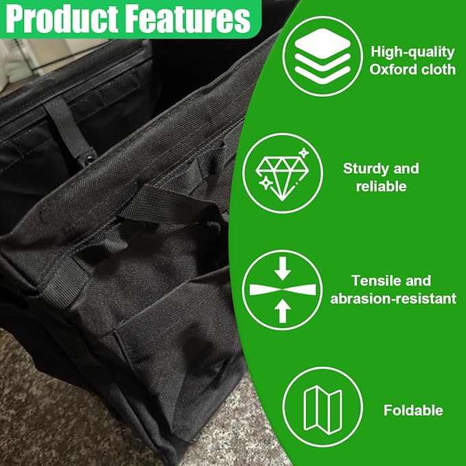 Collapsible Car Trunk Organizer - Large Foldable Grilling Tools Storage Bin Basket with 4 Pockets & Long Strap, Heavy-Duty Trunk Tote Bag for SUV Truck Camping Gear BBq Tools Organizer(Black)