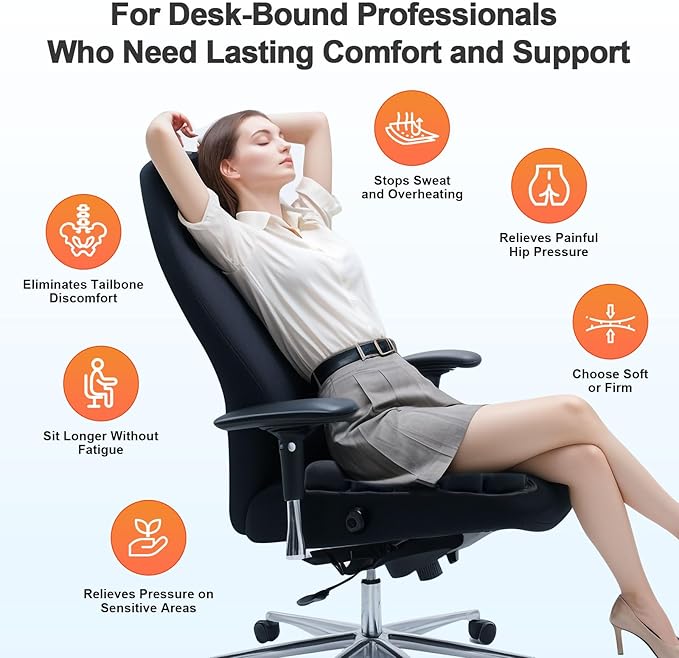 Travel Seat Cushion, Comfortable 3D Inflatable Seat Cushion for Hemorrhoid and Tailbone Pain Relief, Optimal Support for Long Sitting in Car, Air Travel, Office Chairs Etc (Black, 16" x18")