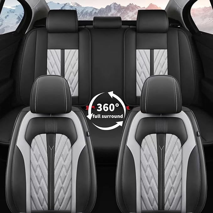 TTX LIGHTING Seat Covers Fit for Kia Soul 2010-2026 Seat Covers Full Set Car Seat Covers Faux Leather Breathable Waterproof Car Seat Protector (5 Seats, Black&Grey)