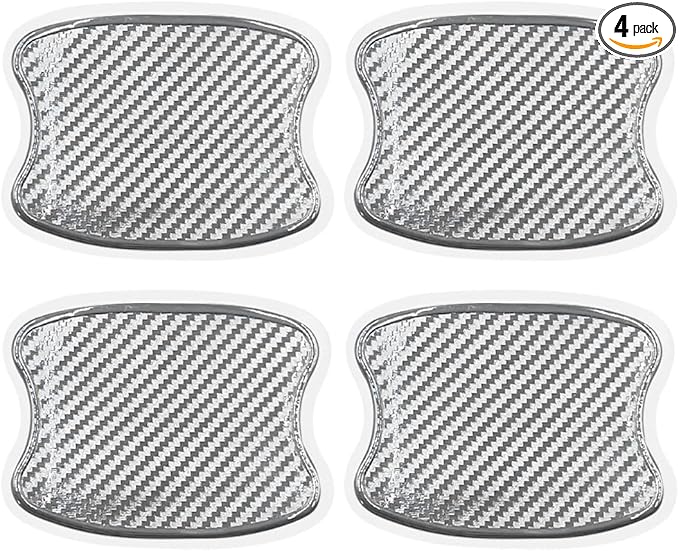 4PCs Car Scratch Protectors, TPU Carbon Fiber Door Bowl 3D Sticker, Universal Protective Film for Most Cars (Small-Silver)