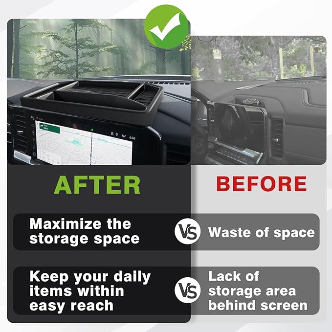 Muslogy Dashboard Organizer Compatible with 2022-2025 Chevy Silverado/GMC Sierra 1500, 2024 2025 2500HD 3500HD Accessories Center Console Organizer Storage Box Mounted Tray (Fit 13.4-inch Screen ONLY)