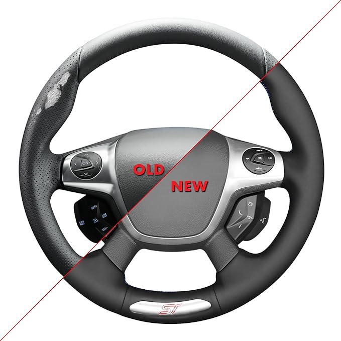 MEWANT Hand Stitch Steering Wheel Cover Fit for Ford Focus ST 2013 2014 Custom DIY Hand Sewn Black Microfiber Leather Steering Wheel Wrap Interior Accessories