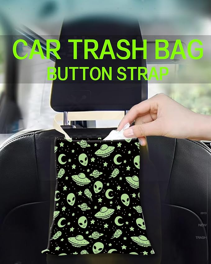 ANKVRP Car Garbage Can, Hanging Car Trash Can Bag for Vehicle, Cute Car Back Seat Organizer, Cute Green Alien