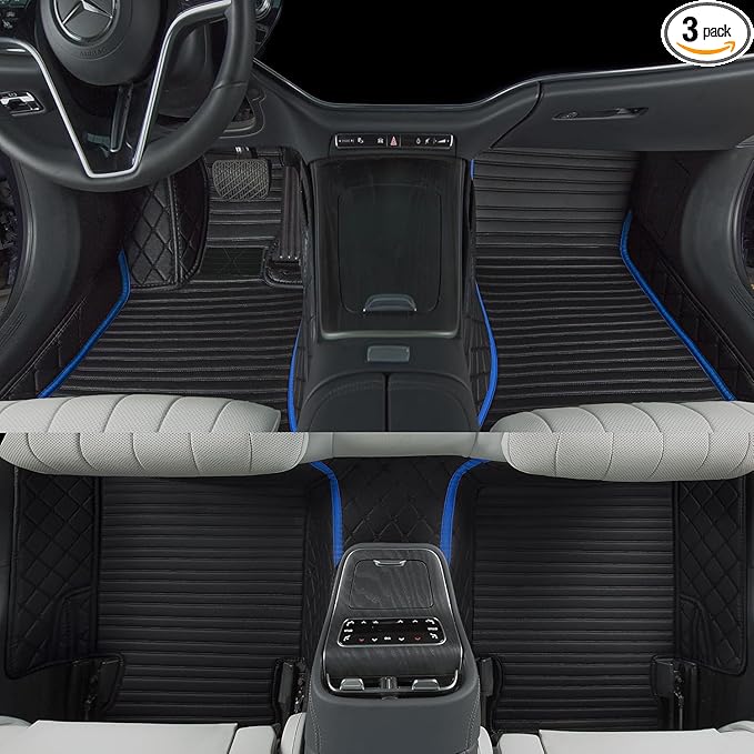 Custom Car Floor Mats Fit 96% Car Model Luxury Leather Waterproof Anti-Skid Full Coverage Liner Front Rear Mat/Set (Dark Blue -3D)