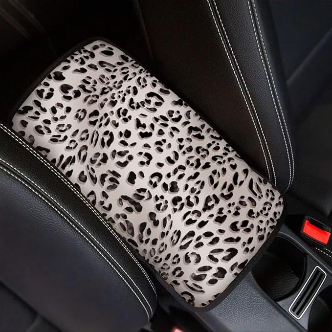Beige Leopard Print Center Console Cover,Universal Arm Rest Cover for Car,Washable and Lightweight