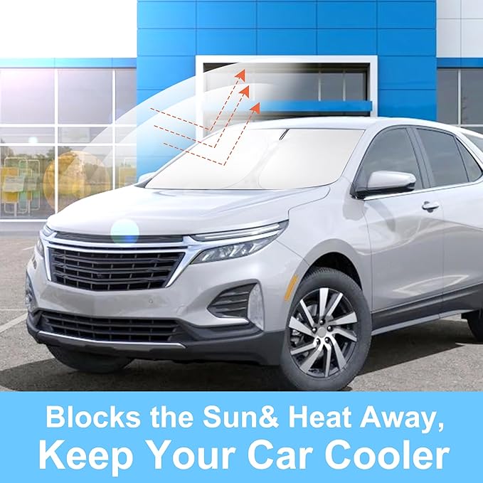 Windshield Sun Shade Custom Fit for 2018-2022 2023 2024 2025 2026 Chevrolet/Chevy Equinox Accessories Foldable Sunshade Sun Blocker Protect Car from Sun Rays & Heat Damage Keep Car Cooler