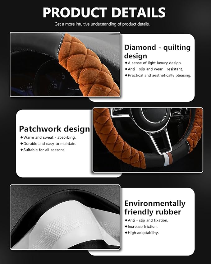 Cxtiy Universal Car Steering Wheel Cover Fluffy Winter Plush Steering Wheel Cover (A-Brown)