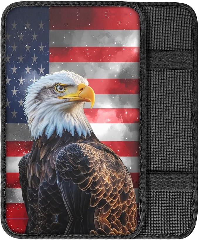 Horeset American Flag Eagle Polyester Car Armrest Cover Cushion Pad Accessories Interior Decor Auto Center Console Fit SUV Truck Sedan