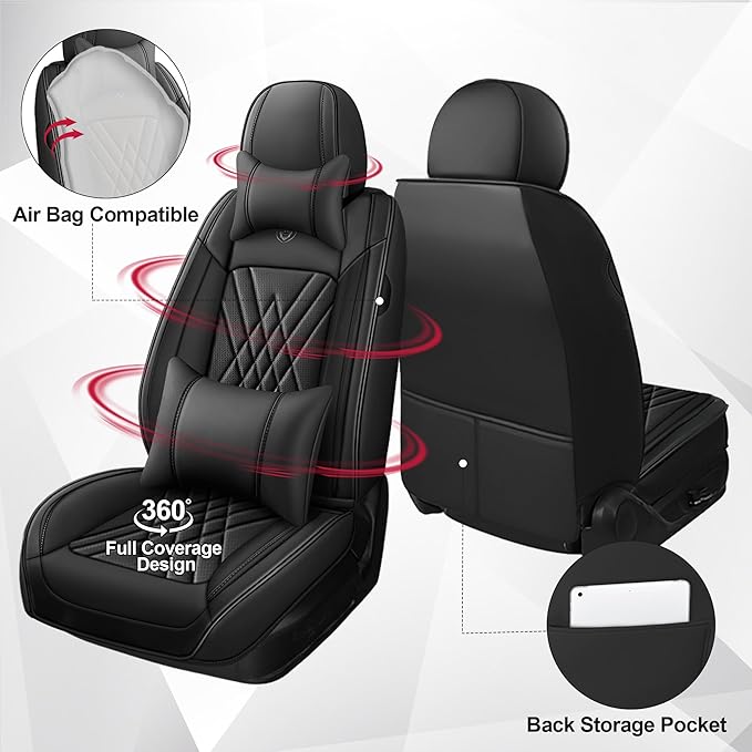 JGDL Car Seat Covers for Subaru Crosstrek 2016-2026, 2 Piece Set Nappa Leather Non-Slip Seat Protectors, Breathable Seat Cover Set. (Deluxe 2 Seats, Black)