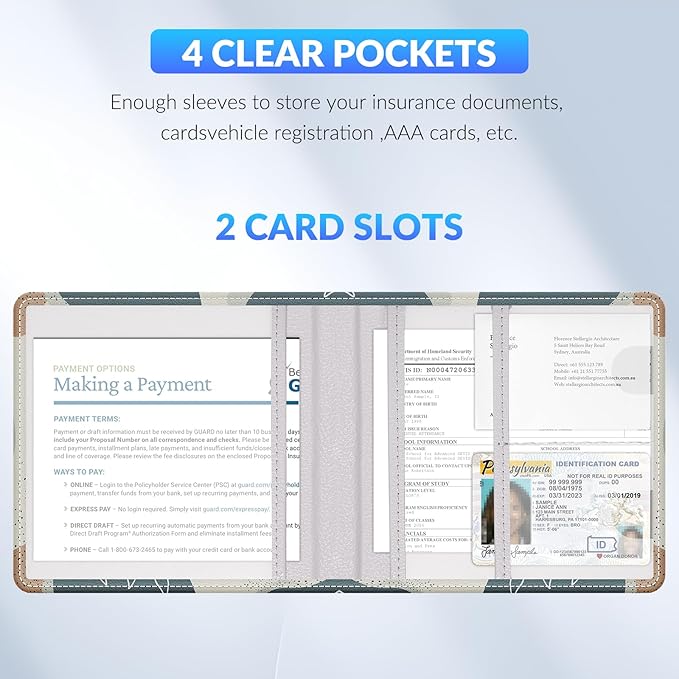 Pisypox Car Registration and Insurance Card Holder，Vehicle Glove Box Car Organizer，Accessories Case for Storing Driving Licences, Cards, Documents