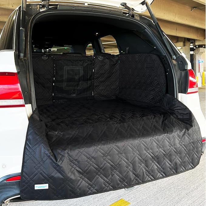 Bulldogology Cargo Mesh SUV Cargo Liner for Dogs – Waterproof Heavy Duty Pet Trunk Protector, 55″ x 106″ with Mesh Window & 60/40 Split Fit (XL, Black)