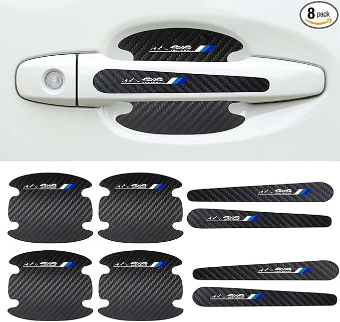 8PCS Stylish 4X4 Mountain Car Door Handle Scratch Protectors, Tri-Color 3 Colors Carbon Fiber Handle Bowl Sticker, Universal Paint Guard Cover