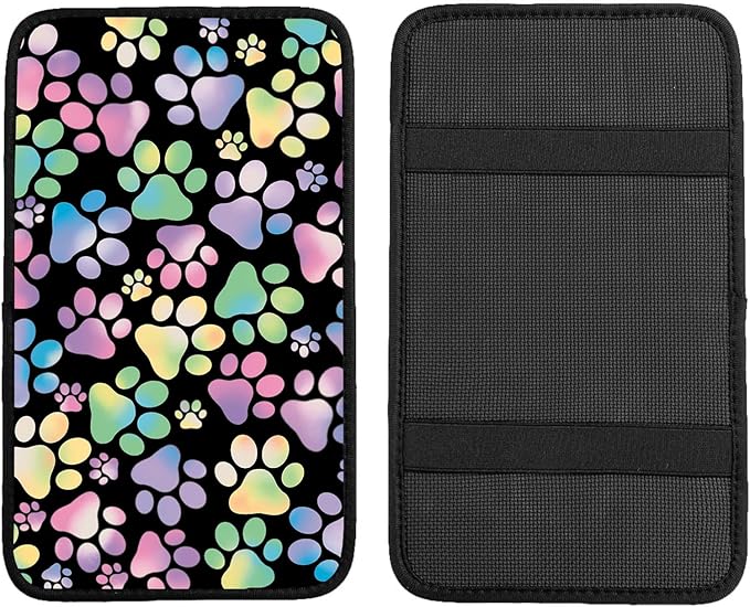 Adastrah Universal Car Center Console Cushion Pad,Dog Paw Print 2 Car Armrest Pad Car Armrest Seat Box Cover Protector for Most Vehicle, SUV, Truck, Car