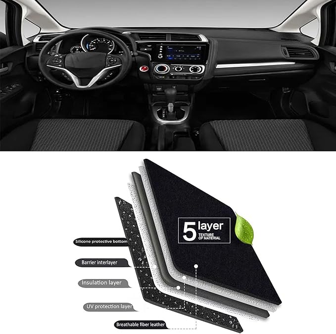 Upgraded Dash Mat Compatible with 2020-2015 Honda Fit (Extended Edition) Polyester Dash Board UV Protection Non-Slip Windshield Reflective DashCover Interior Accessory Black