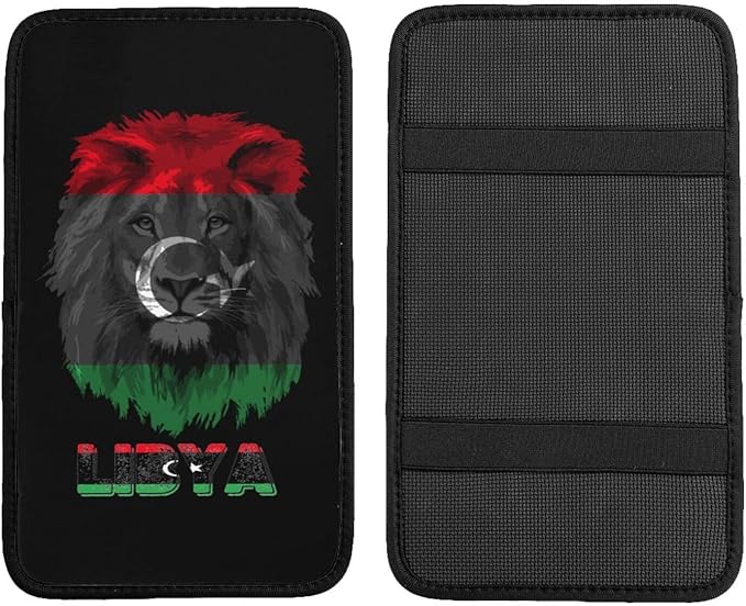 Vintage Libya Libyan Flag Lion Head Auto Center Console Armrest Cover Car Handrail Box Cushion Pad Mat Universal Fit Most Vehicle Sedan Truck SUV Soft Comfort Decor Accessories