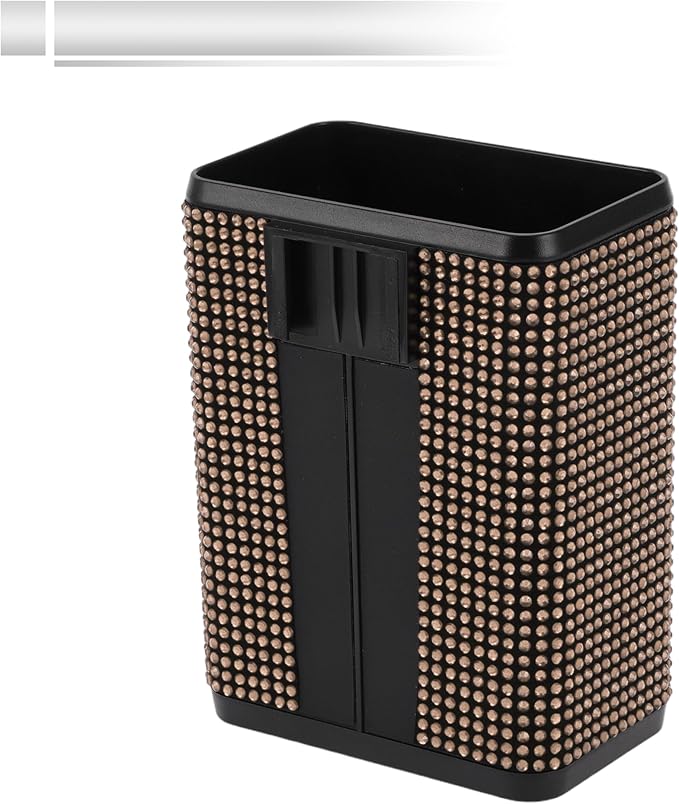 1 Pcs Universal Car Trash Can Hanging 4.3" Length 2.8" Width 5.5" Height Trash Bin with Hook and Back Clip Champagne Plastic Rhinestone