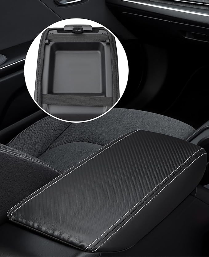 INTGET Center Console Cover for Kia K4 Accessories 2025 2026 LX/LXS/EX/GT-Line/GT-Line Turbo Car Interior Leather Armrest Arm Rest Lid Cushion Pad Protector (Carbon Fiber Texture, for 2025+ K4)
