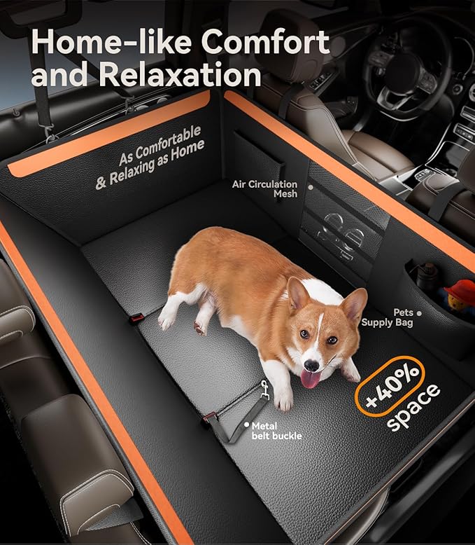 Letsenjoy Back Seat Extender for Dogs,Upgraded PU Leather Dog Car Cover for Back Seat with Hard Bottom Holds 400lbs,Waterproof Seat Protector Dog Hammock for Car, Universal Fits SUV Small Truck