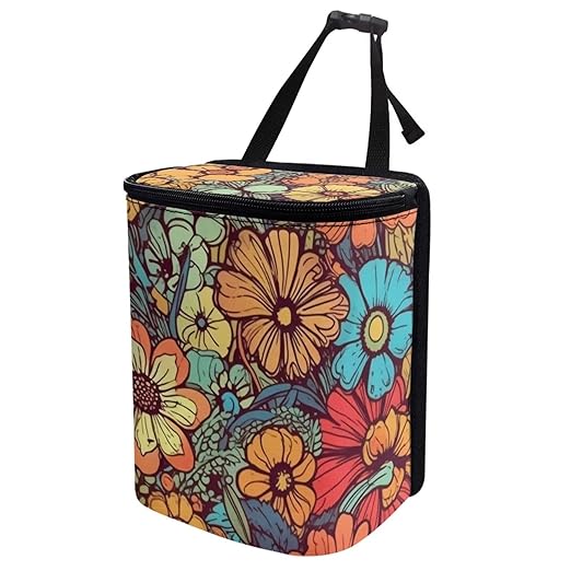 DISNIMO Abstract Groovy Flower Car Trash Can Bin with Lid Large Car Garbage Can Leakproof Mini Car Accessories Trash Bin Car Dustbin Organizer Container for Car Office Home