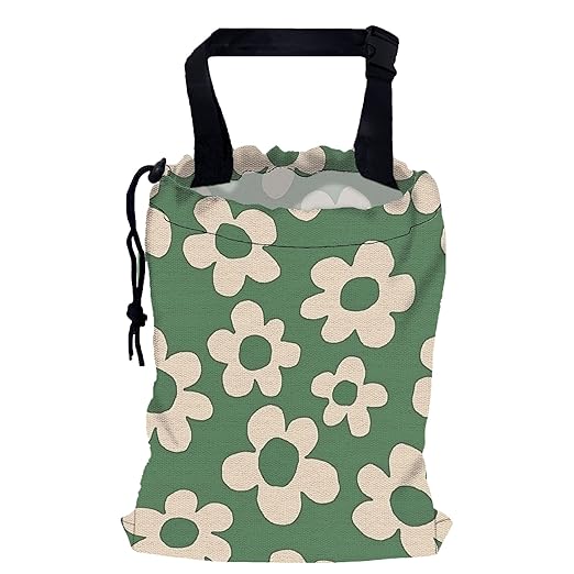 Green Groovy Flowers Car Garbage Bag,Small Car Trash Bag Hanging Back of Seat,Drawstring Car Trash Bag with Adjustable Buckle,Car Accessories for Camping Travelling