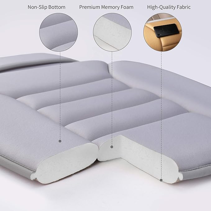 Premium Car Seat Cushion, Driver Seat Cushion with Comfort Memory Foam & Non-Slip Rubber Bottom, Car Seat Pad Works with 95% of Vehicles and Office Chair or Home (Gray)