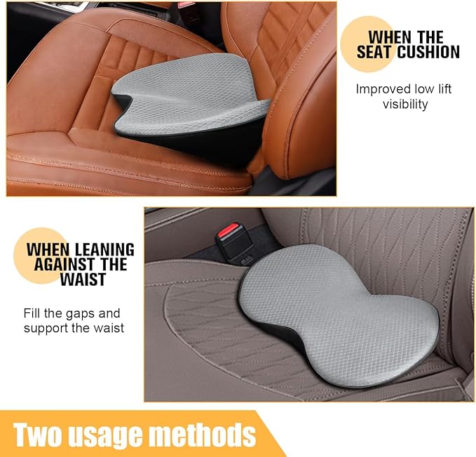 Car Seat Cushion, Memory Foam Sciatica & Lower Back Pain Relief Vehicle Chair Pillow for Driving, Breathable Automotive Seat Support Pad, Universal for SUV Sedan Truck (Gray)