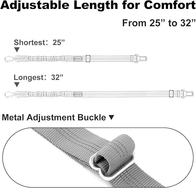 APakBak Dog Seat Belt for Car, Adjustable Dog Car Harness Seatbelt for Small Medium Large Dogs, Heavy Duty Travel Safety Restraint with Locking Aluminum Hook & Reflective Nylon Strap, Gray