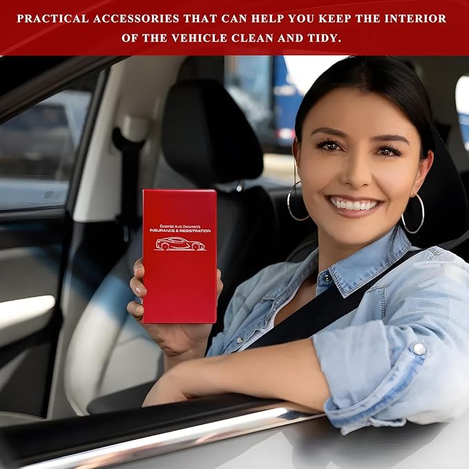 Car Registration and Insurance Holder, 9.56"×5.19" Glove Box Organizer Vehicle Document Holder, Waterproof Essential Driving License Wallet Case for Sedan Truck SUV (Small Car, Red)