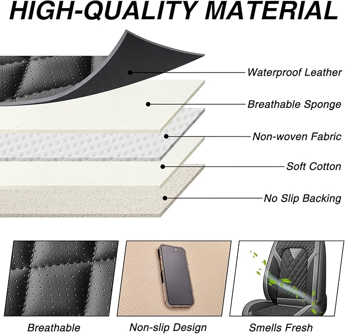BYXN Car Seat Covers for Jeep Wrangler 2000-2026,Breathable Nappa Leather Car Seat Protector,Front Seat Covers Automotive Seat Cushion with Airbag Compatible(Front Seats,Gray-Black)