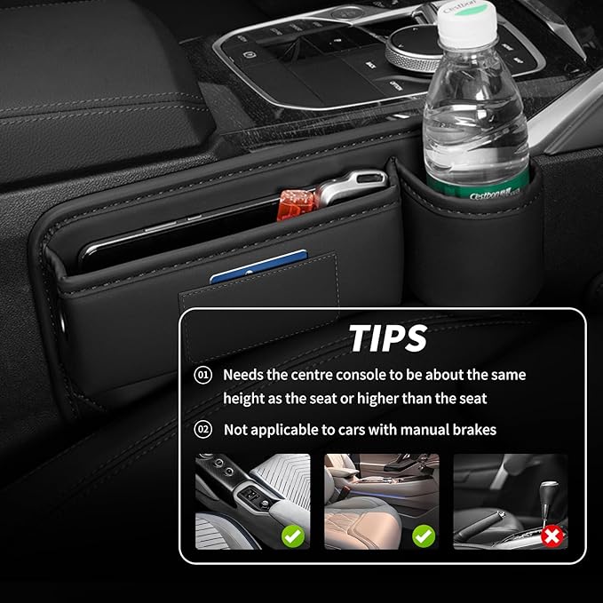 Kwak's 2 Pack Car Seat Gap Filler Organizer, Multifunctional Universal Storage Box with Cup Holder for Phone, Glasses (Black)
