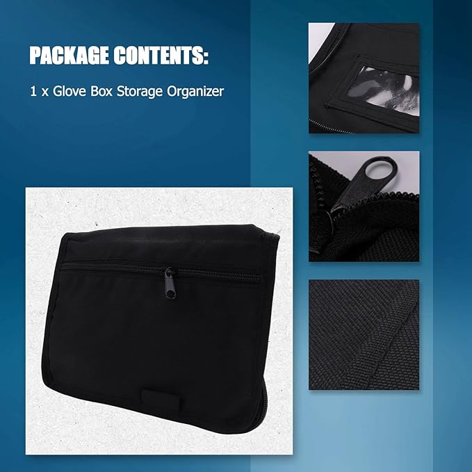 Kqcibz Universal Glove Box Organizer Storage Holder for Manuals Car Documents Glove Bag with Multi Pockets, Black, 500039075