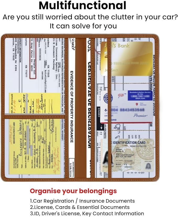 TILDOSAC Car Registration & Insurance Card Holder Leather Auto Glove Box Organizer Document Wallet with Magnetic Shut